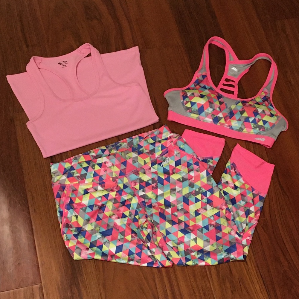 Multi-color athletic tank, sports bra, & pants